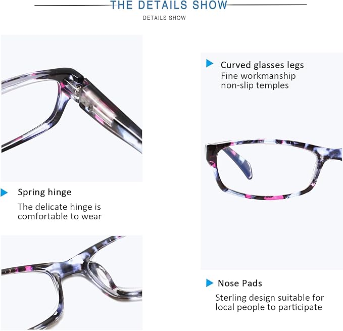 Henotin 5-Pack Reading Glasses Blue Light Blocking Anti Eyestrain Computer Reading Glasses for Women and Men Readers (Mix Color-C1, 0.00, Diopters)