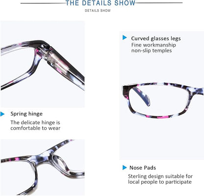 Henotin 5-Pack Reading Glasses Blue Light Blocking Anti Eyestrain Computer Reading Glasses for Women and Men Readers (Mix Color-C1, 2.25, Diopters)