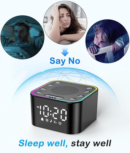 Sound Machine with Alarm Clock: 30 Non-Looping Sleep Sounds - White Noise Alarm Clock for Natural Wake Up - Adjustable Volume & Light, Memory Function, Sleep Timer (Black)