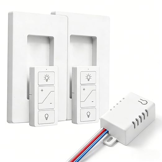 Wireless Dimmer Switch, 2 Remote Light and 1 Receiver kit, Work with Alexa Voice Control, Single Pole Smart Wall Switch Lighting Fixture for Ceiling Lights Lamps, Support 2.4G&5G