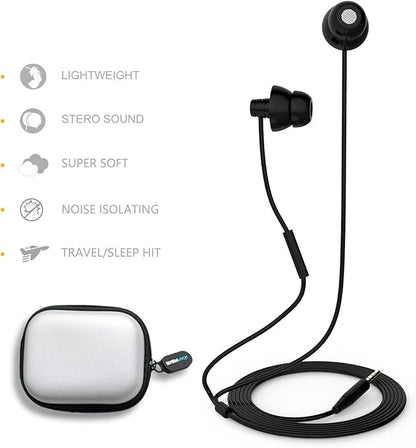 MAXROCK (TM Unique Total Soft Silicon Sleeping Headphones Earplugs Earbuds with Mic for Cellphones,Tablets and 3.5 mm Jack Plug (Black)