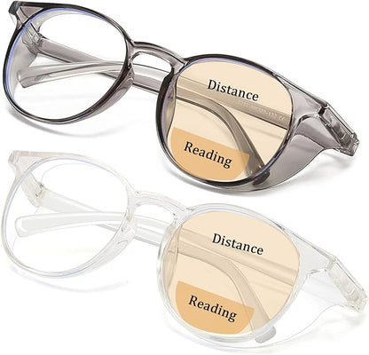Outray 2 Pack Blue Light Reading Glasses Bifocal Safety Glasses with Readers Side Shields Anti-Saliva for Women Men