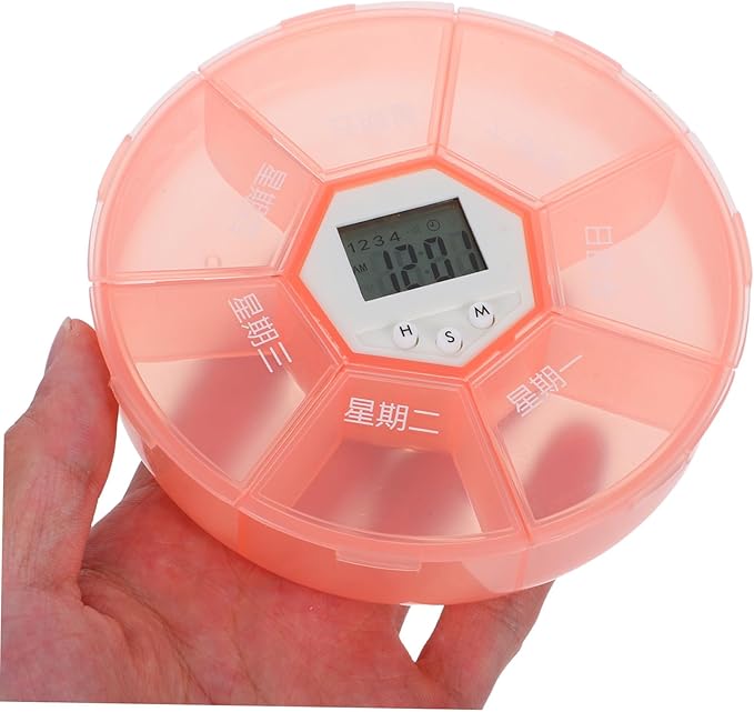 Didiseaon 2pcs Compact Travel Pill Organizer with Alarm Reminder Day Automatic Medication Dispenser Portable Case with Compartments for Daily Vitamins and Supplements