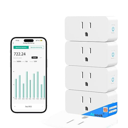Tuya Smart Plug,Mini with Energy Monitoring,Pro Series 15A Plug,2.4G Wi-Fi Outlets Support Alexa, Google Assistant, Time Schedule,ETL & FCC Certified, 4 Pack