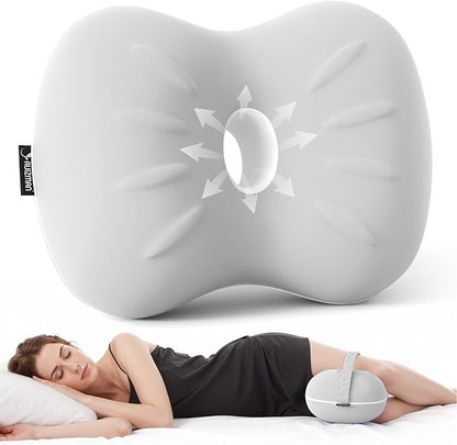 Leg Pillow for Side Sleeping - Between Knee Pillow for Side Sleepers - Ergonomic Memory Foam Knee Pillow for Knee Pain, Hip Alignment, Cooling Cover & Removable (Grey)