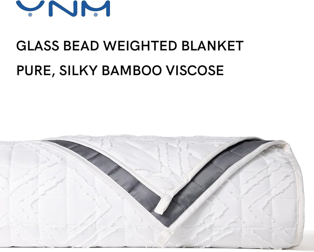 YnM Exclusive Cooling Weighted Blanket Rayon Derived from Bamboo, Bed Blanket for One Person of 140lbs, Ideal for Queen/King Bed (48x72 Inches, 15 Pounds, Cutting Motif/Rayon Derived from Bamboo)