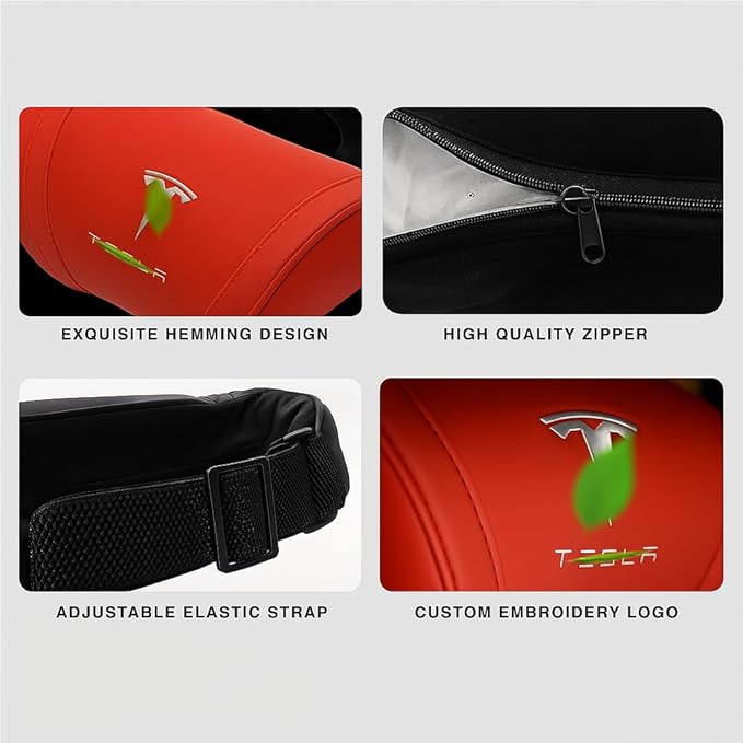 Car Headrest Neck Pillow Support Memory Foam Ergonomic Design Accessory for Driving Seat Fatigue Relief Compatible with Model S X 3 Y & Cybertruck - 2 Pieces