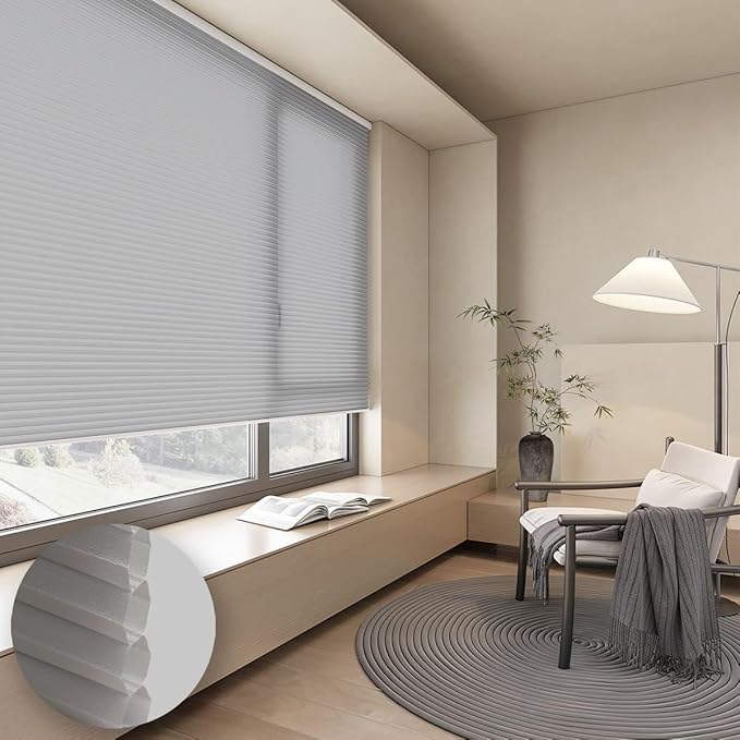 Cellular Shades Light Filtering Honeycomb Blinds for Indoor Windows, Cordless Cellular Shades 1.5 inch Cell Pleated for Bedroom Home Office, Custom Size, Half Shading Misty Lavender