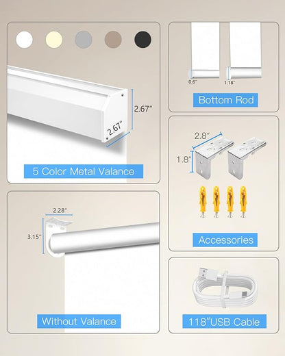 Motorized Roller Shade with Remote Control, Blackout Electric Shade for Windows Compatible with Alexa Google via Hub, Rechargeable Smart Window Blind Customized Size (Vinyl White)