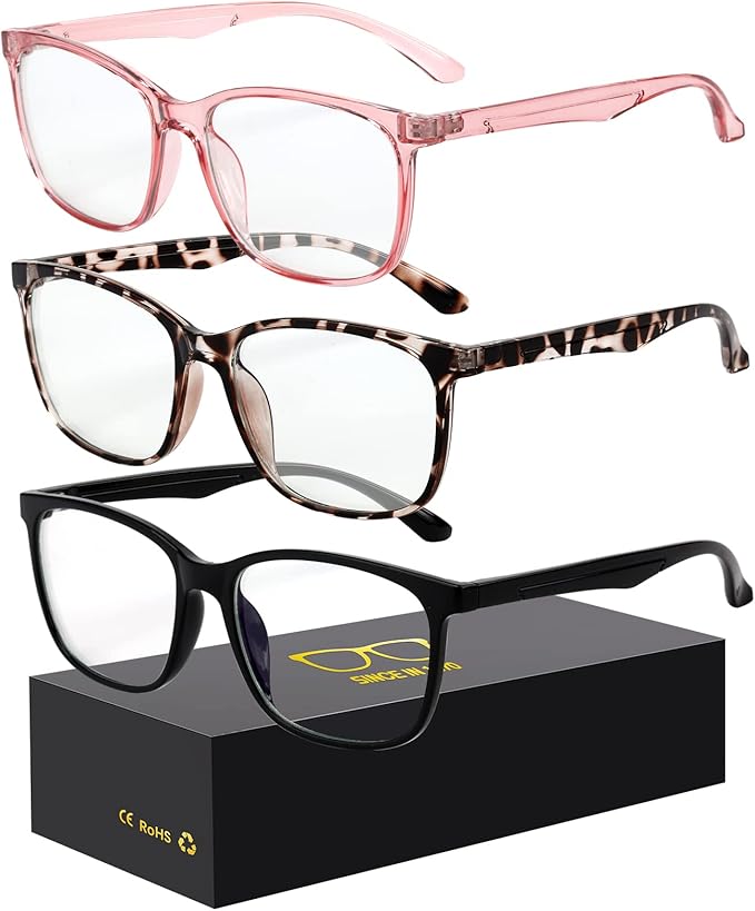 Blue-Light Blocking Glasses Computer Reading/Gaming/TV/Phones Glasses Fashion Anti Eyestrain UV Glasses for Women Men（D4 Black + Douhua + Pink）