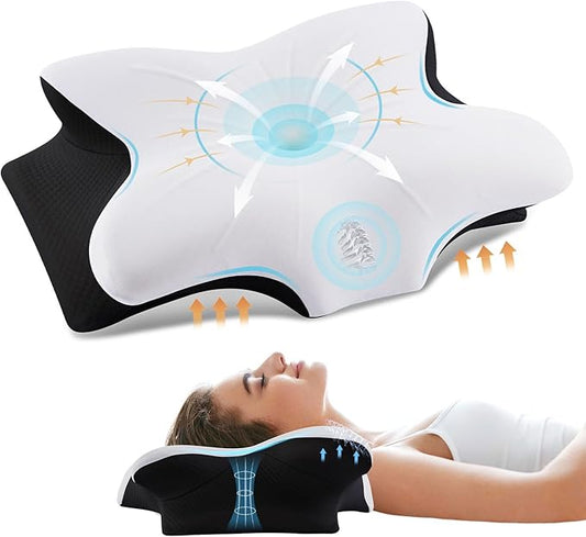 Cervical Neck Pillow for Pain Relief, Ergonomic Memory Foam Pillows for Sleeping with Washable Pillowcase & 2 Height Options, Cooling Contour Neck Support Pillow for Back Stomach Side Sleepers