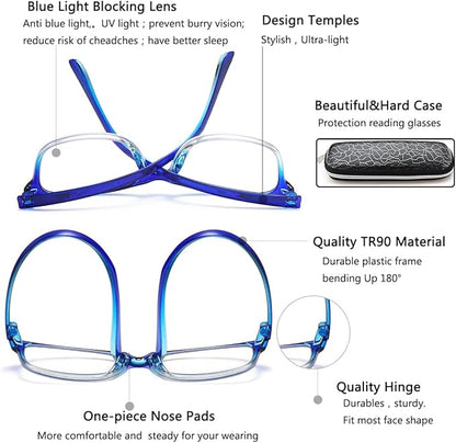 EYEURL 2 Pack Reading Glasses Blue Light Blocking Readers for Women-TR90 Lightweight Computer Reading Glasses Stylish Rectangular Frames Eyeglasses+0.5
