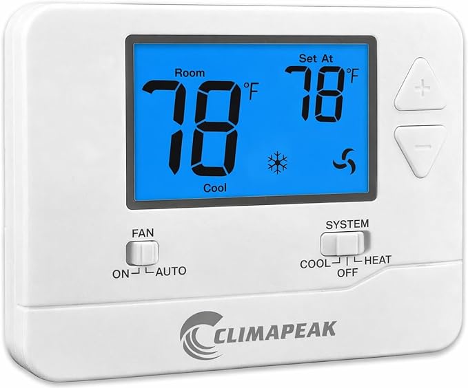 Non-Programmable Thermostat (Batteries Included) for Home 1 Heat/1 Cool Conventional Single-Stage Systems Blue Backlight (DIY Friendly)