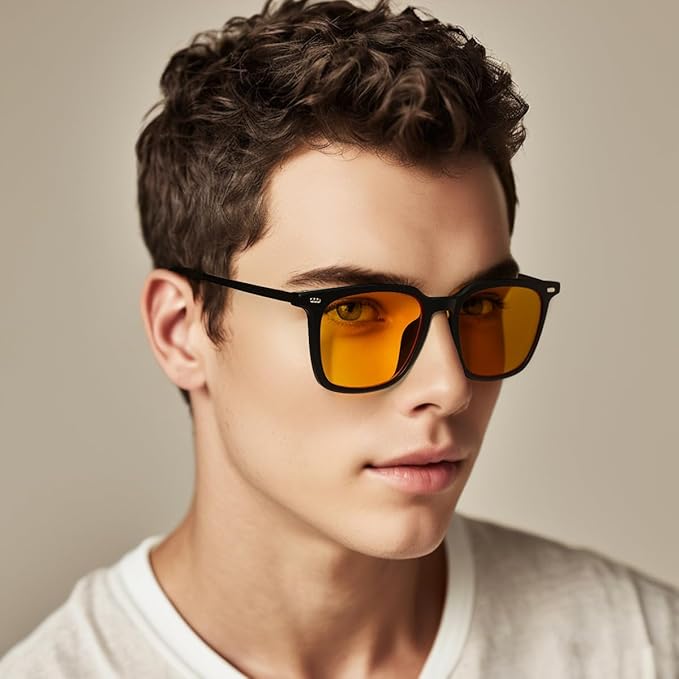 Amber 99% Blue Light Blocking Computer Reading Glasses Orange Lens for Better Sleep, Eye Strain Men Women Sun Readers