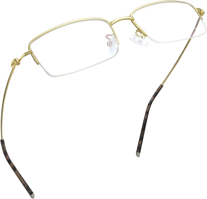 LifeArt Alloy Semi-Rimless Reading Glasses,Blue Light Blocking Glasses, Anti Eyestrain, Computer Gaming Glasses, TV Glasses for Women Men, Anti Glare (Golden, +1.50 Magnification)