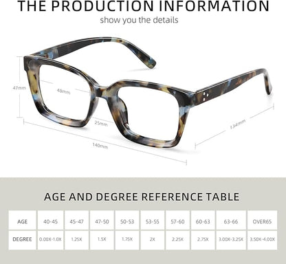 XVXV Reading Glasses for Women Men - Blue Light Blocking Readers Oversize Oprah Square Anti Glare/Eyestrain Spring Hinge