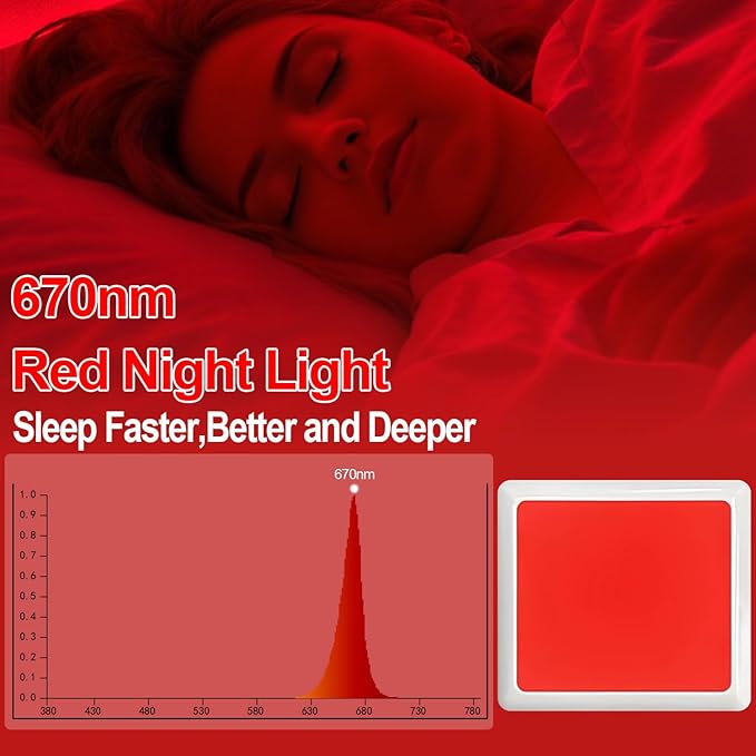 670nm Red Light Night Light for Sleep[8 Pack]- Zero Blue Light, Diammble & Energy Efficient 0.3W Night Light Plug into Wall with Dusk-to-Dawn Sensor for Nursery, Bedroom, Bathroom