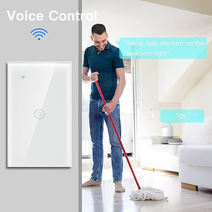 BSEED Smart Light Switch,1 Gang WiFi Touch Switch with Smart Life APP Control and Timing Function,White Single Pole Switches Work with Amazon Alexa,Google Assistant -(3 Way) Multi-Control Association