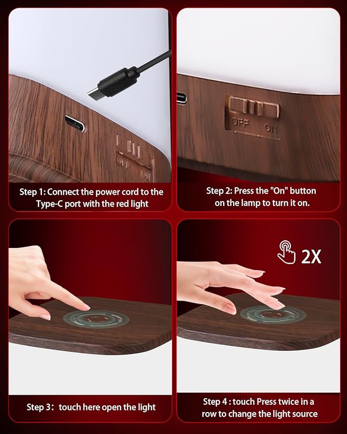 Red Light Night Light for Sleep, 670nm Wavelength Aid to Support Deep Relaxation: Naturally Aids Sleeps with 2 Colors, 3 Brightness & Touch Control for Adults, Kids Bedroom - USB Charging