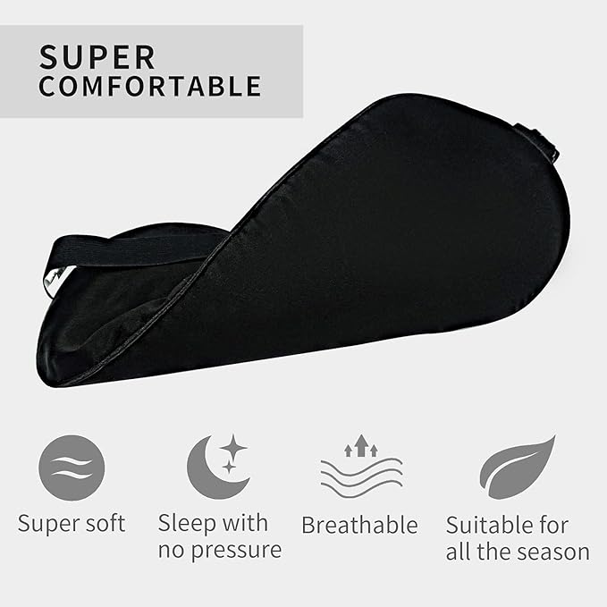 MMCTION Silk Satin Sleep Eye Mask Ultra Comfortable Soft Eye Covers Night Mask Blackout Blindford Eye Shades for Sleeping with Adjustable Strap for Women Men Black