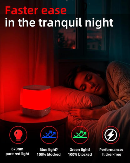 Red Light Night Light for Sleep, 670nm Wavelength Aid to Support Deep Relaxation: Naturally Aids Sleeps with 2 Colors, 3 Brightness & Touch Control for Adults, Kids Bedroom - USB Charging