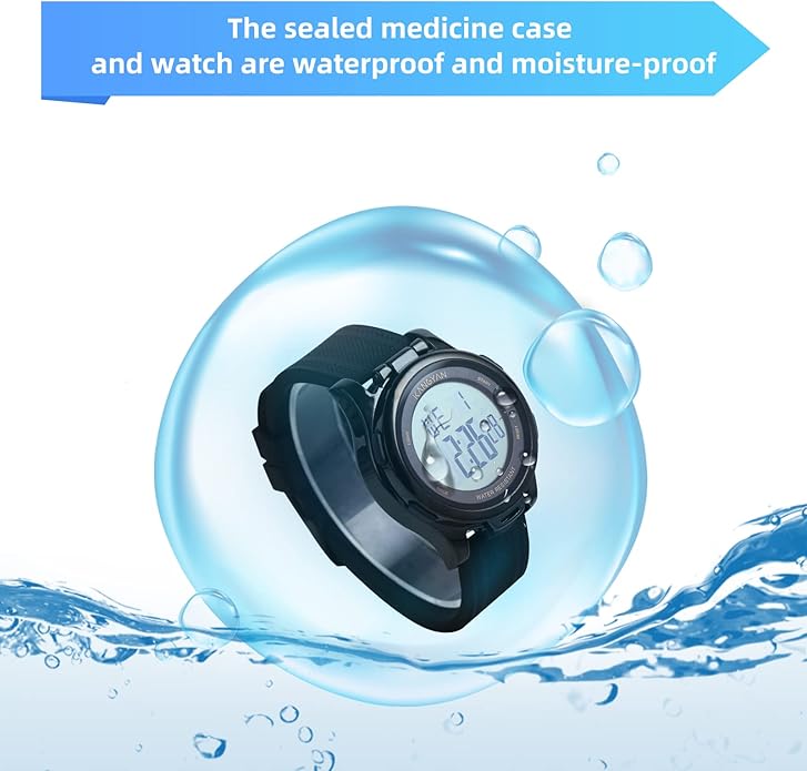 Watch with Pill Box, Fashion Business Digital Watches for Men, Water Resistant Pill Box for Emergency, EDC Box for Emergency, Small Pill Case for Vitamin, Fish Oil