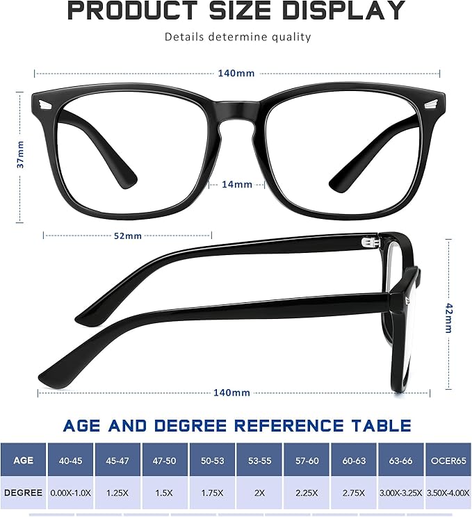 Reading Glasses for Women Men - Blue Light Blocking UV Filter Readers, Anti Eyestrain Eyeglasses