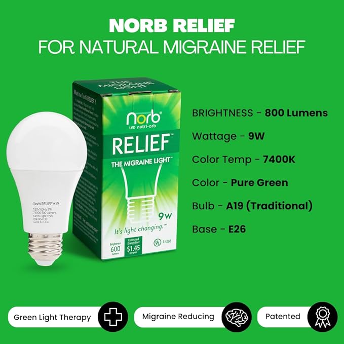 Norb Wellness Lighting Starter Kit, Set of 4 Wellness Light Bulbs, LED Light Therapy for Mood, Migraine Relief, Focus, & Sleep Enhancement, A19, E26, Energy Efficient (4-Pack)