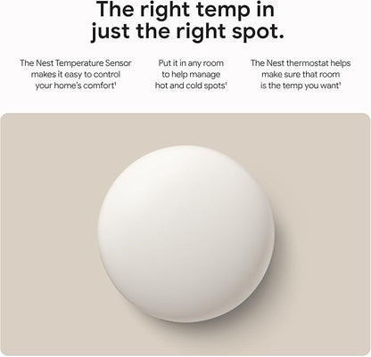 Google Nest Temperature Sensor (2nd Gen) - Room Comfort Sensor with Scheduling - Works with The Nest Learning Thermostat (3rd and 4th Gen) and Nest Thermostat E - Porcelain, White