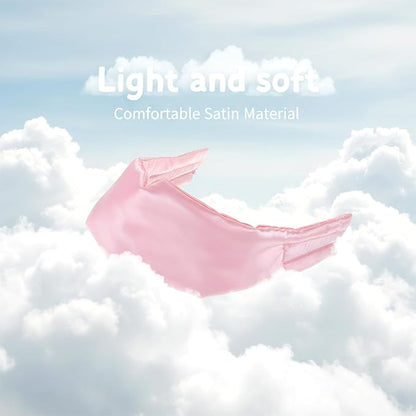 Soft Sleep Mask Large Size Eye Cover Blackout Eye Mask for Side Sleeper Comfortable Sleep Masks for Women Men with Adjustable Band Satin Blindfold for Travel Office Breaks Daily Sleeping Pink