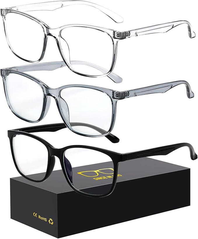 Blue-Light Blocking Glasses Computer Reading/Gaming/TV/Phones Glasses Fashion Anti Eyestrain UV Glasses for Women Men（D1 Black + Gray + Transparent）