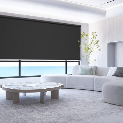 ZSHINE Motorized Blackout Window Blinds Over-Size Customize Width (21-114 Inches) Remote Control Wireless and Rechargeable Motor Roller Shades Blinds for Windows(Black)