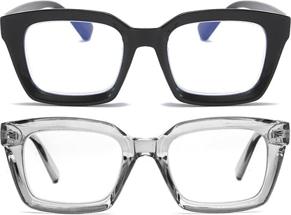 REAVEE 2 Pack Oprah Style Oversized Reading Glasses for Women Men Blue Light Blocking, Ladies Stylish Retro Square Large Computer Readers (Black/Grey 2.0x)