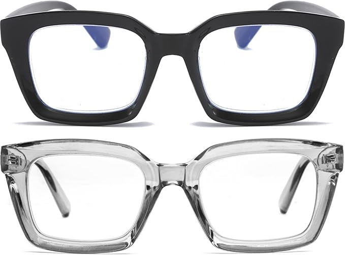 REAVEE 2 Pack Oprah Style Oversized Reading Glasses for Women Men Blue Light Blocking, Ladies Stylish Retro Square Large Computer Readers (Black/Grey 1.5x)