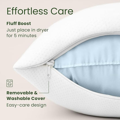 Memory Foam Pillows Queen Size Set of 2 - Cooling Bed Pillows for Sleeping - Back, Stomach, Side Sleeper Soft, Comfy Cool Shredded - 2 Pack, Rayon Derived from Bamboo