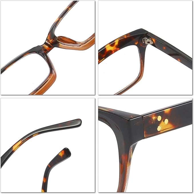 REAVEE 2 Pack Stylish Oprah Oversized Blue Light Blocking Computer Glasses Women Ladies Non-Prescription Fake Eyeglasses Frames (Black/Leopard,0.0)