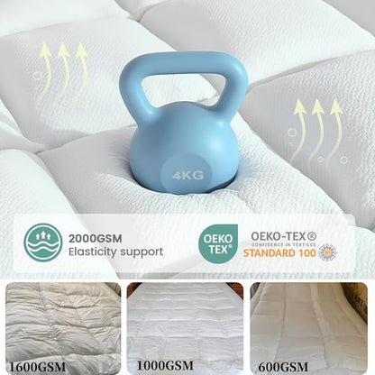 Memory Foam Mattress Topper Full - Pillow Top Mattress Topper Full Size, Soft Plush Bed Pad for Pressure Relief and Back Support, White, Oeko-TEX Certified - 2000GSM