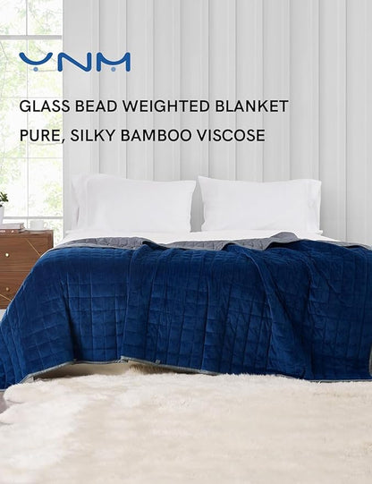 YnM Cooling Weighted Blanket for Adults, Cooling & Cozy Velvet Dual-Sided, 30lbs Heavy Bed Throw for Couple, Four Seasons Use (88x104 Inches, Queen or King Bed, Blue/Grey)