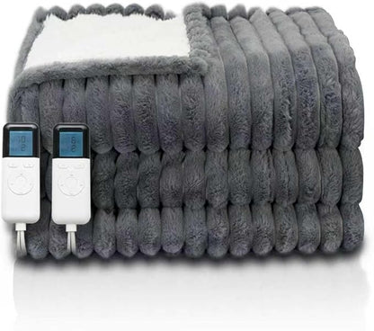 Heated Blanket Queen 84" x 90" Faux Fur & Sherpa Electric Blanket Queen Size with 10 Heating Levels & 1-12 Hours Auto Off, Soft Cozy Heating Blanket Machine Washable, Grey