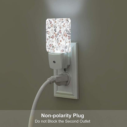 Vintage Peach Pink Floral Night Light,Plug Into Wall for Boys Girls Bedroom Decorative Square Night Light Lamp 0.5w Sleep Friendly