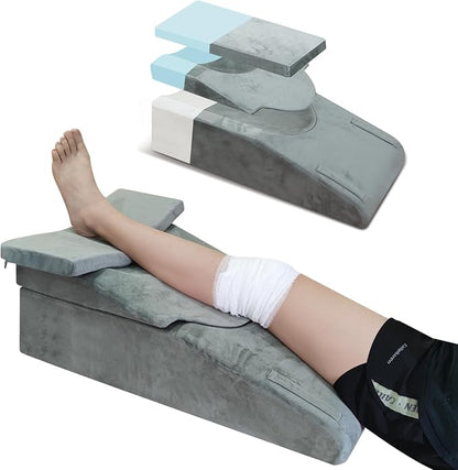 Knee Extender Elevation Pillow for After Surgery Recovery, Memory Foam Leg Pillow for Knee Replacement Surgery, Height Adjustable Cushion for Lower Back Hip Ankle Sciatica Pain Relief