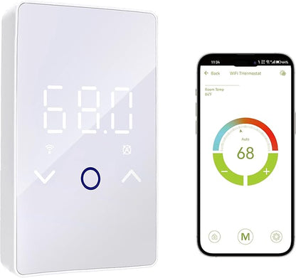 MAXKOSKO 1PC WiFi Smart Thermostat for Electric Floor Warming System with Touchscreen LED Display 120V/240V, Easy Connection & Energy Saving Home Programmable Thermostat White