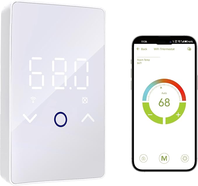 MAXKOSKO 4Pcs WiFi Smart Thermostat for Electric Floor Warming System with Touchscreen LED Display 120V/240V, Easy Connection & Energy Saving Home Programmable Thermostat White