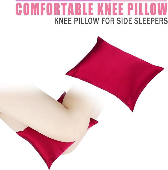 Silky Satin Soft Knee Pillow for Side Sleepers, Pressure Pillows Between Legs 11"x7" Small Knee Pillow Joints Cushion for Sleeping Hip and Back Pain, Burgundy 1 Pcs
