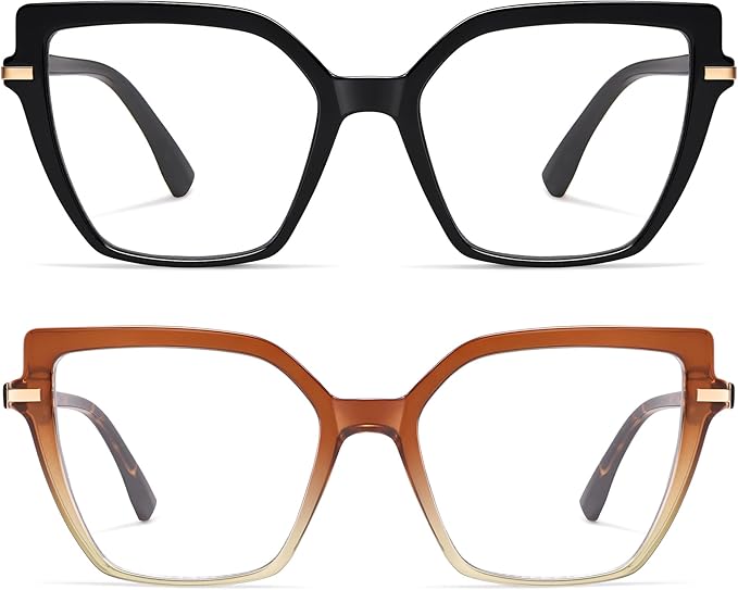 AMOMOMA Trendy Square Blue Light Blocking Reading Glasses for Women Women's Readers Spring Hinge AM6082
