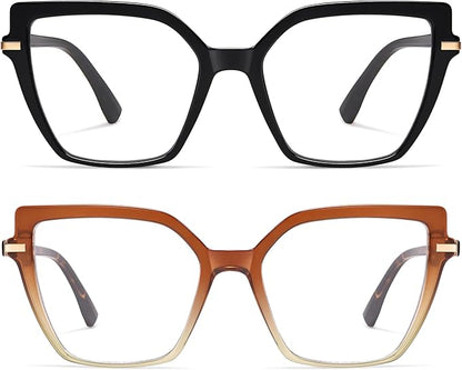AMOMOMA Trendy Square Blue Light Blocking Reading Glasses for Women Women's Readers Spring Hinge AM6082