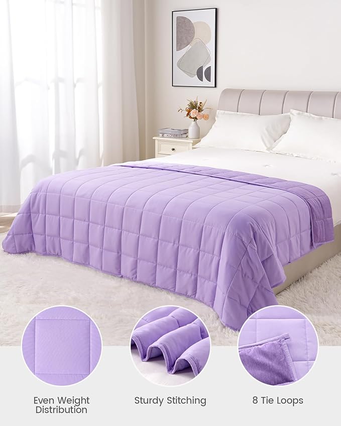 Drewin Weighted Blankets for Adults, 20lbs Queen Size Weighted Blanket for Deep Sleep, Soft Breathable Bed Cool Blanket with Premium Cemaric Bead, All Season, 60 x 80 inches, Purple