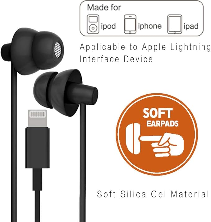 MAXROCK Lightning Wired Sleep Earphones for iphone14,13,12,11,10,9,8,Xmax,7