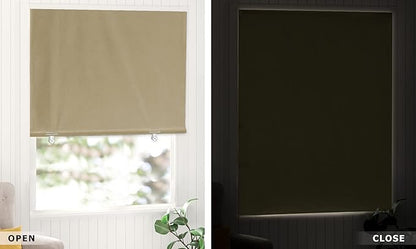 LazBlinds 100% Blackout Roller Shades, No Tools No Drill Cordless Blinds for Windows, Thermal Insulated UV Protection Privacy Window Shades for Bedroom (48''W x 72''H, Beige)