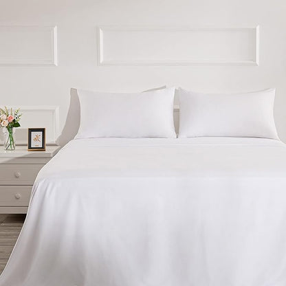 4 Piece Bed Sheet Set (Full,White) 1 Flat Sheet,1 Fitted Sheet and 2 Pillow Cases,Brushed Microfiber Luxury Bedding with Deep Pockets